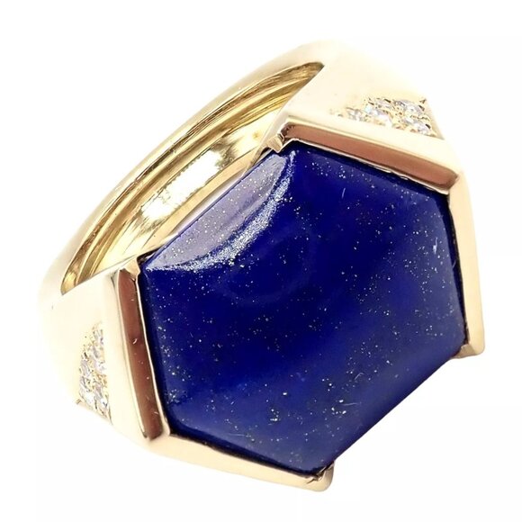 Authentic! Julius Cohen 18k Yellow Gold Diamond Lapis Ring - Picture 1 of 13